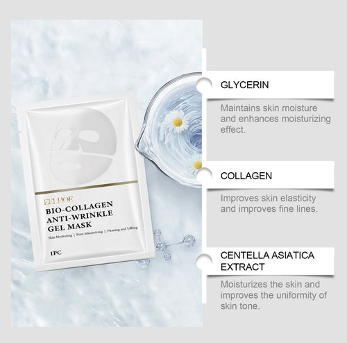 Bio-Collagen Gel Mask key ingredients — glycerin, collagen and centella asiatica