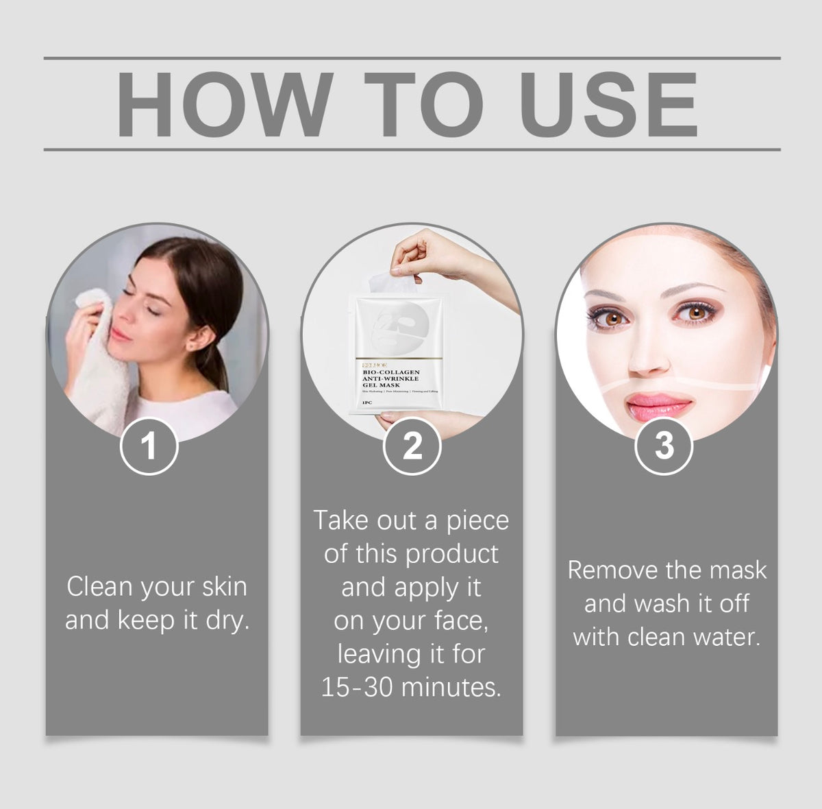 How to use — cleanse, apply the mask for 15 to 30 minutes, remove and rinse